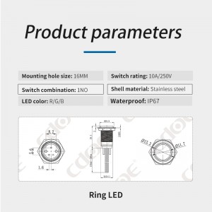 Νέα άφιξη Κίνα 19mm 12V Λευκό LED από ανοξείδωτο ατσάλι 5 Pin Latching Metal Waterproof 10A Push Button on off Switch