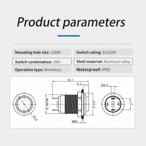 12mm Interruttori resistenti alla corrosione Guscio in acciaio inossidabile Pulsante a testa alta