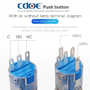 19 mm 1no1nc drukknop reinigingsmachine schakelaar metalen ring led