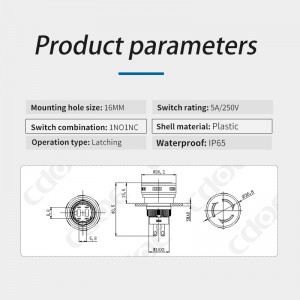 新しいスタイルの緊急停止 16 ミリメートルプラスチックシェルプッシュボタンスイッチ 5A 容量と白い矢印ロゴ