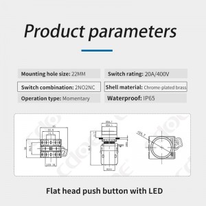 22mm 電源プッシュボタン ライトスイッチ スターター モメンタリ 20a 緑色点灯