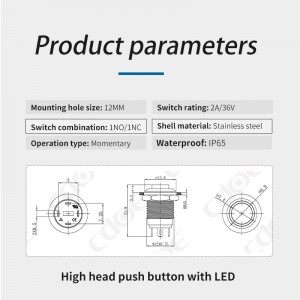 LED照光式押しボタンスイッチ高さ12mmのヘッド制御小型機器SPST