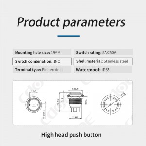 中国 19 ミリメートルスイッチ 12v リング LED 4 ピン端子防水 ip65 瞬間プッシュボタン