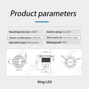 プッシュボタンスタータースイッチ 25 ミリメートルリング LED イルミネーショングリーン 12v 220v ip67 5a オーニング