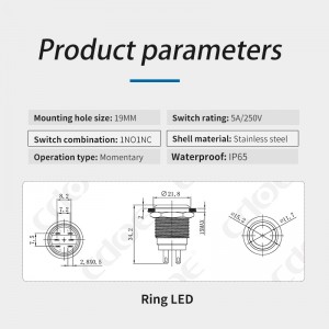 12v drukknopring led verlichte 220v vergrendeling met lange stijl