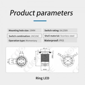 19 ミリメートル LED プッシュボタンスイッチ検出器機器防水赤緑照光ネジ端子