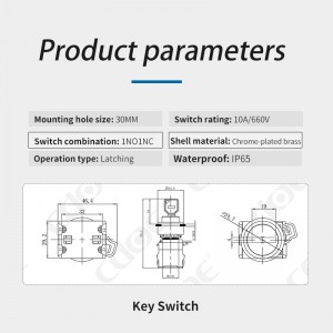 LA38 30 ミリメートルプッシュボタン黒工業用ロータリー 3 ポジションキーロックスイッチ電気