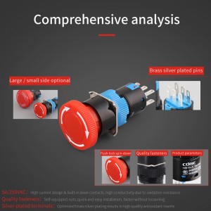 矢印緊急停止ボタン 16 ミリメートル 1no1nc 2no2nc プラスチックプッシュスイッチ小型ヘッドロック