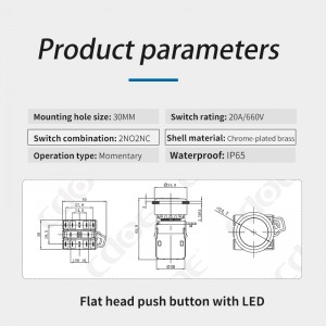 የግፊት ቁልፍ 110v ቀይር 30MM ብረት ip65 10amp k20s ተከታታይ 1no1nc ዳግም ማስጀመር