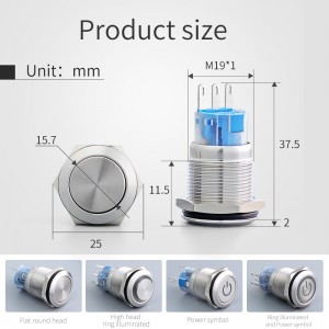 19mm 1no1nc bouton poussoir machine de nettoyage interrupteur métal anneau led