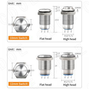 Chinese Professional 12mm 1no1nc Momentary Waterproof Metal Push Button Switch