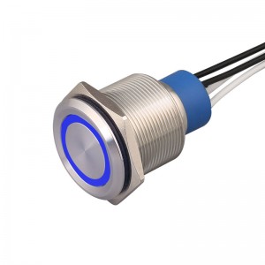 مفتاح إضاءة بزر ضغط 12 فولت، حلقة مضيئة مقاومة للماء IP67-10A معدنية