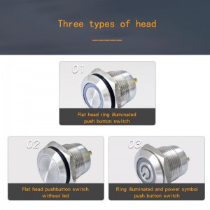 Flat Round ring illuminated 16mm IP67 1no1nc Spdt Small waterproof 12 volt push button switch