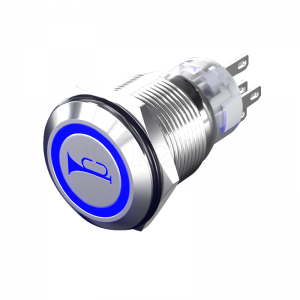 19 مللي متر شعار ليزر مخصص تصميم مقاوم للماء IP67 الأزرق LED مفتاح زر الضغط المؤقت للسيارة
